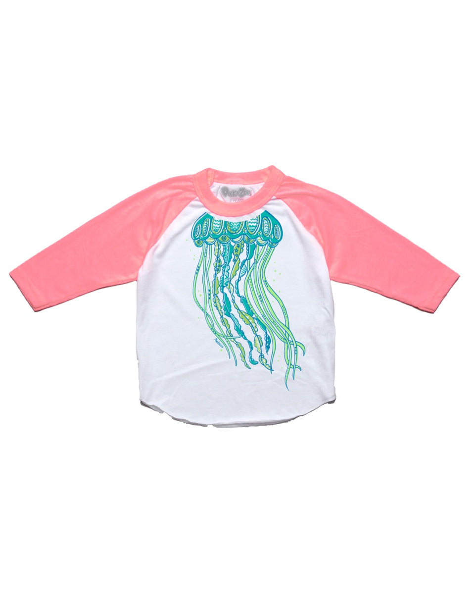 Infant/Toddler Jellyfish Educational Raglan in White/Neon Pink – Peek A Zoo